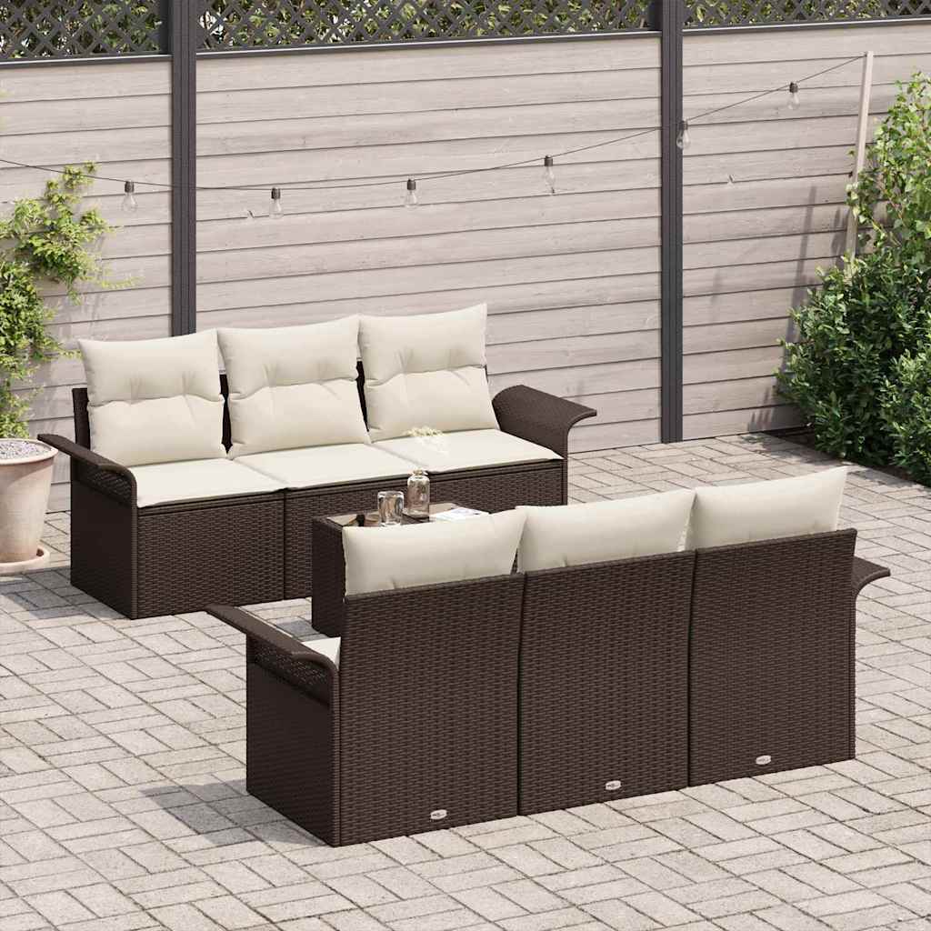 Set Divano da Giardino 7 pz Marrone polyrattan
