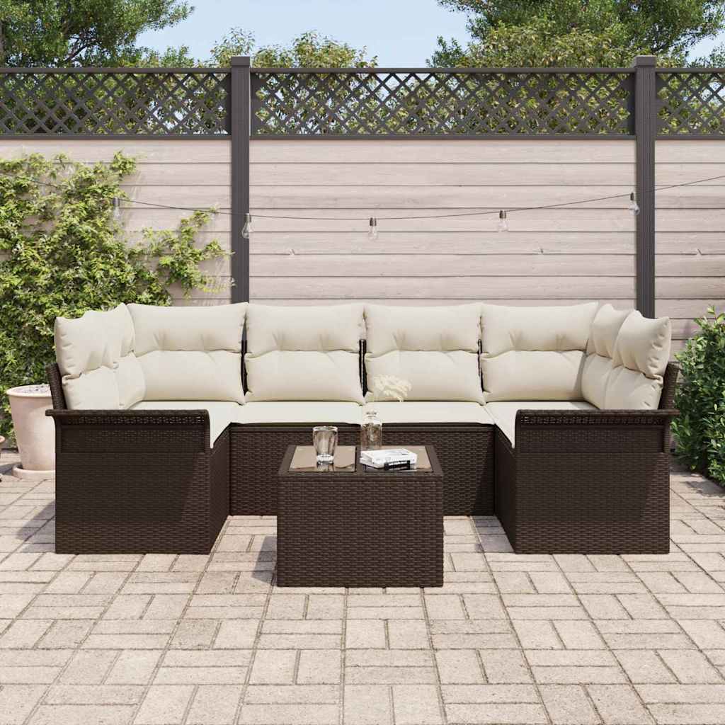 Set Divano da Giardino 7 pz Marrone polyrattan
