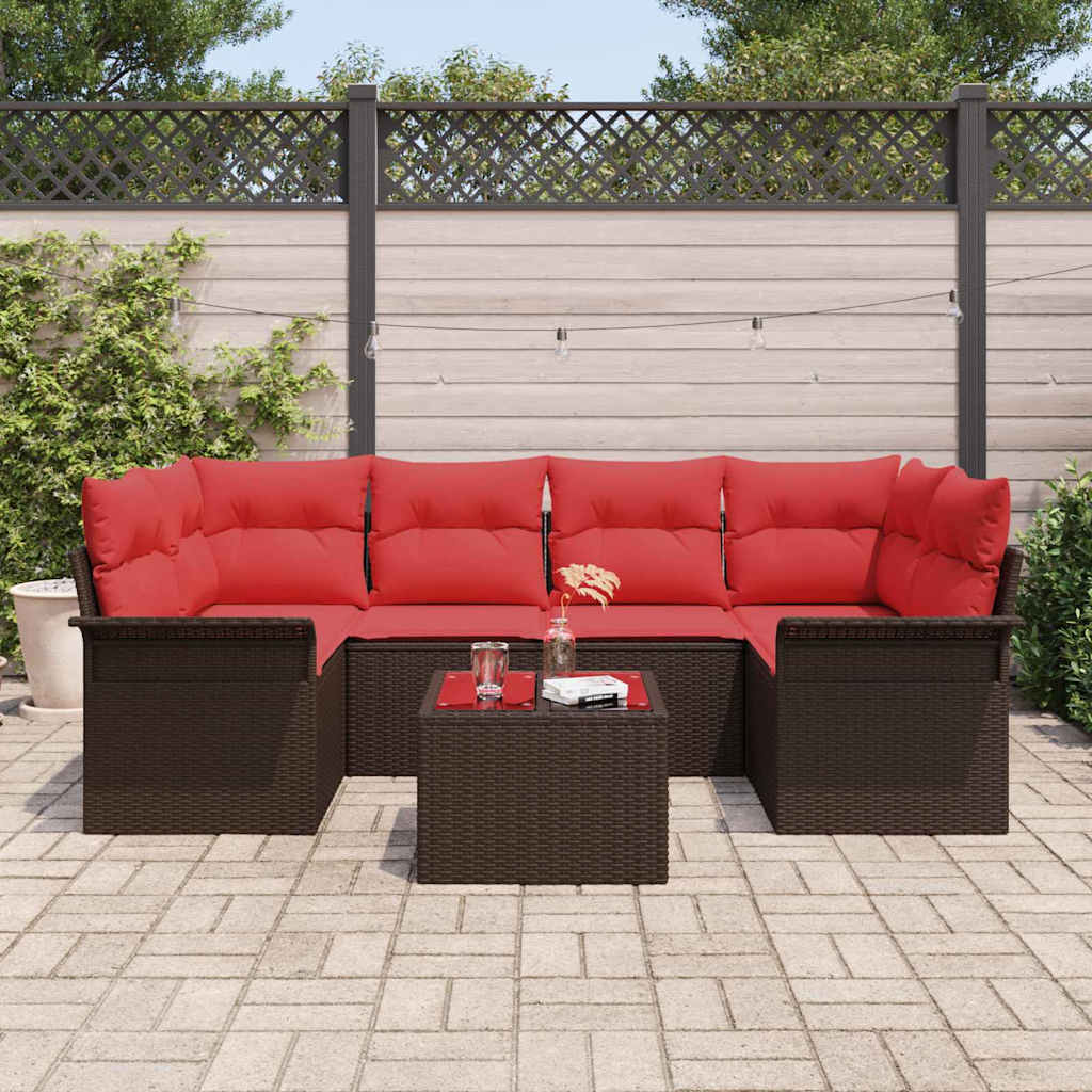 Set Divano da Giardino 7 pz Marrone polyrattan