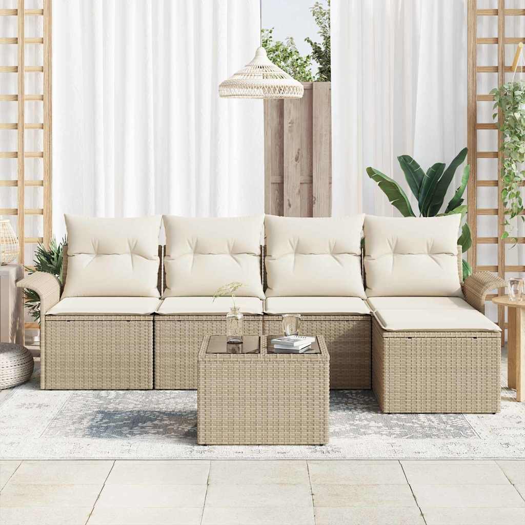 Divano da esterno 6 pz Beige polyrattan