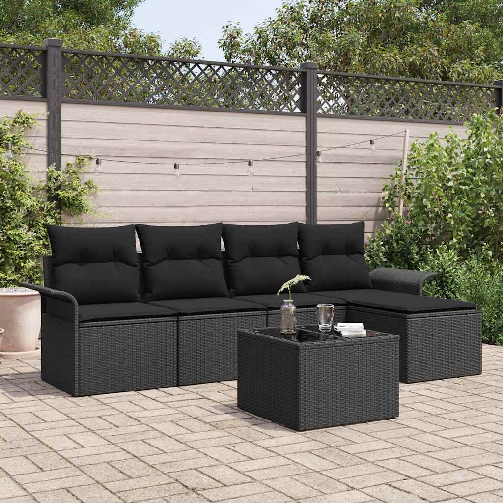 Divano da esterno 6 pz Nero polyrattan