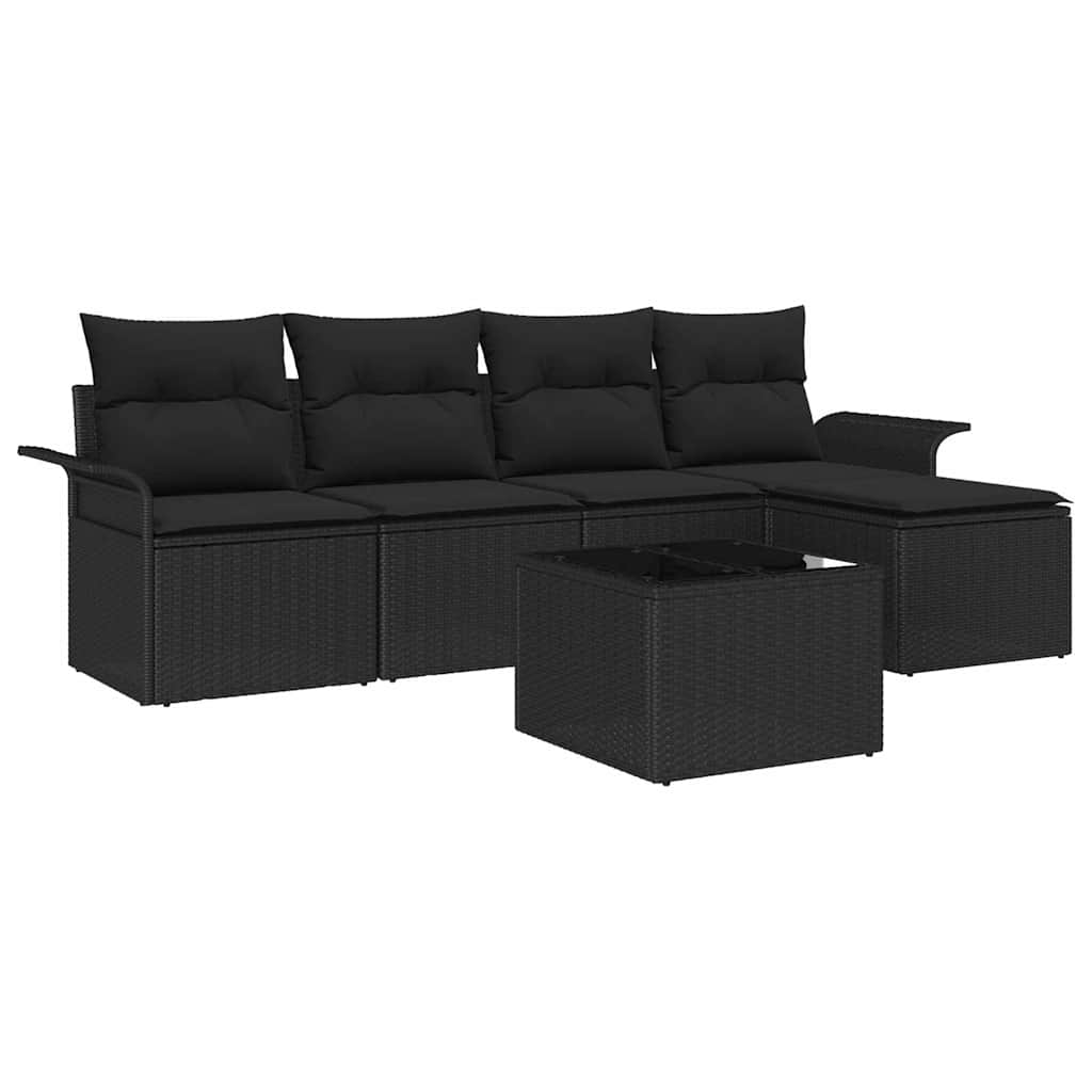 Divano da esterno 6 pz Nero polyrattan