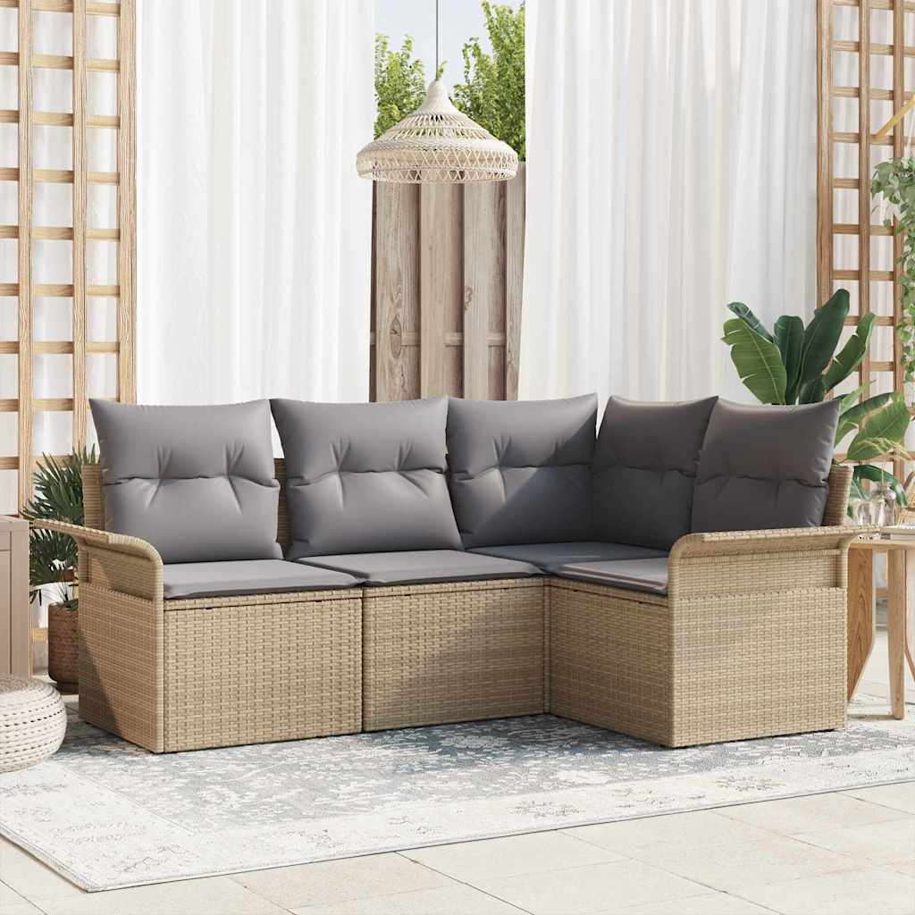 Set Divano da Giardino 4 pz Beige polyrattan