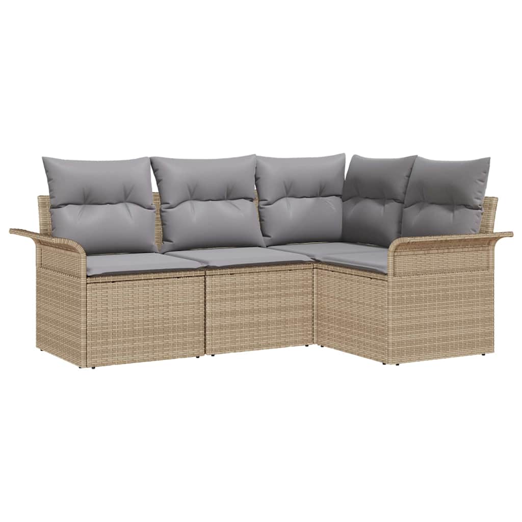 Set Divano da Giardino 4 pz Beige polyrattan
