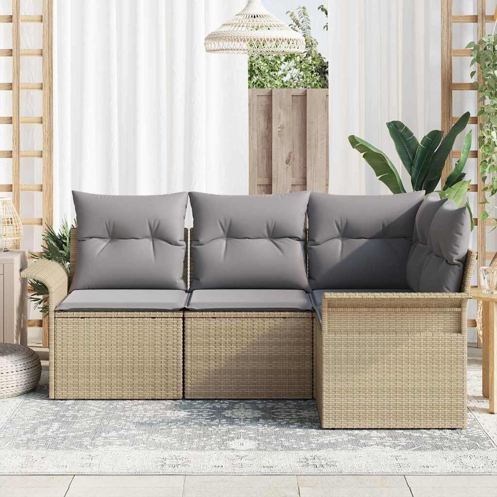Set Divano da Giardino 4 pz Beige polyrattan