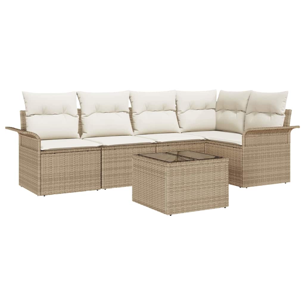 Set Divano da Giardino 6 pz Beige polyrattan