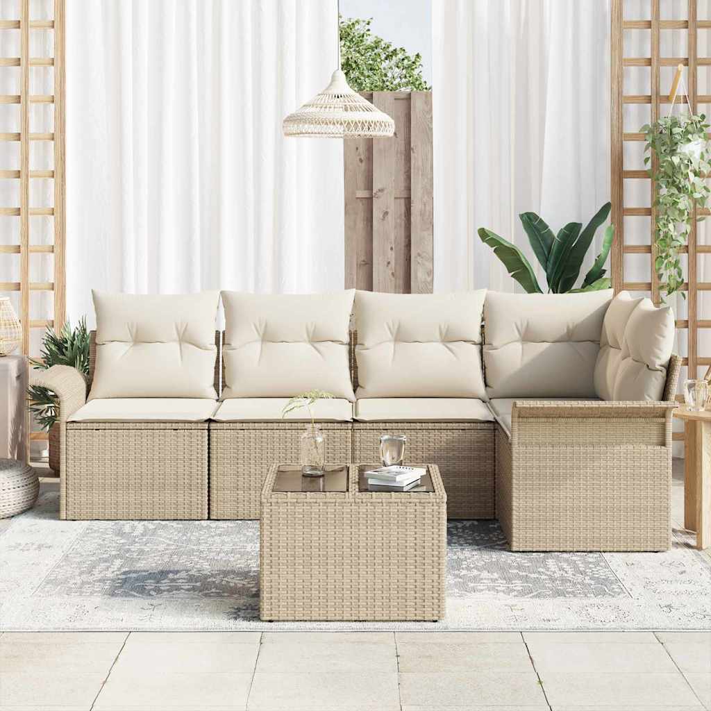 Set Divano da Giardino 6 pz Beige polyrattan