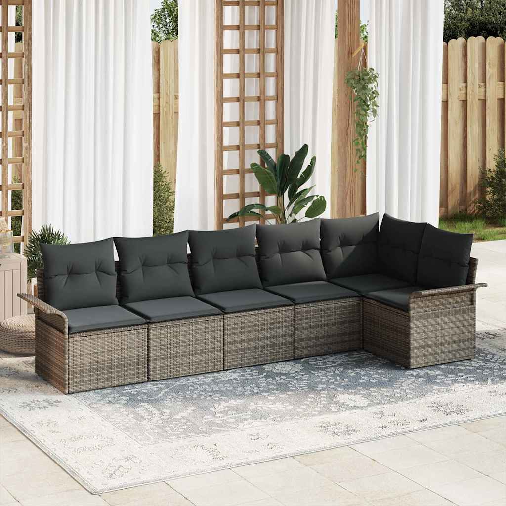 Set Divano da Giardino 6 pz Grigio polyrattan