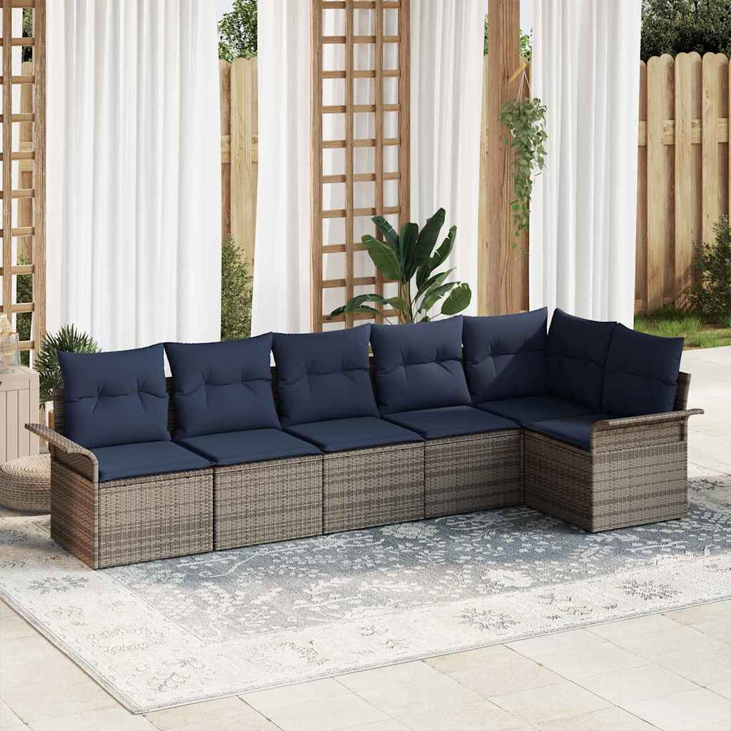 Set Divano da Giardino 6 pz Grigio polyrattan