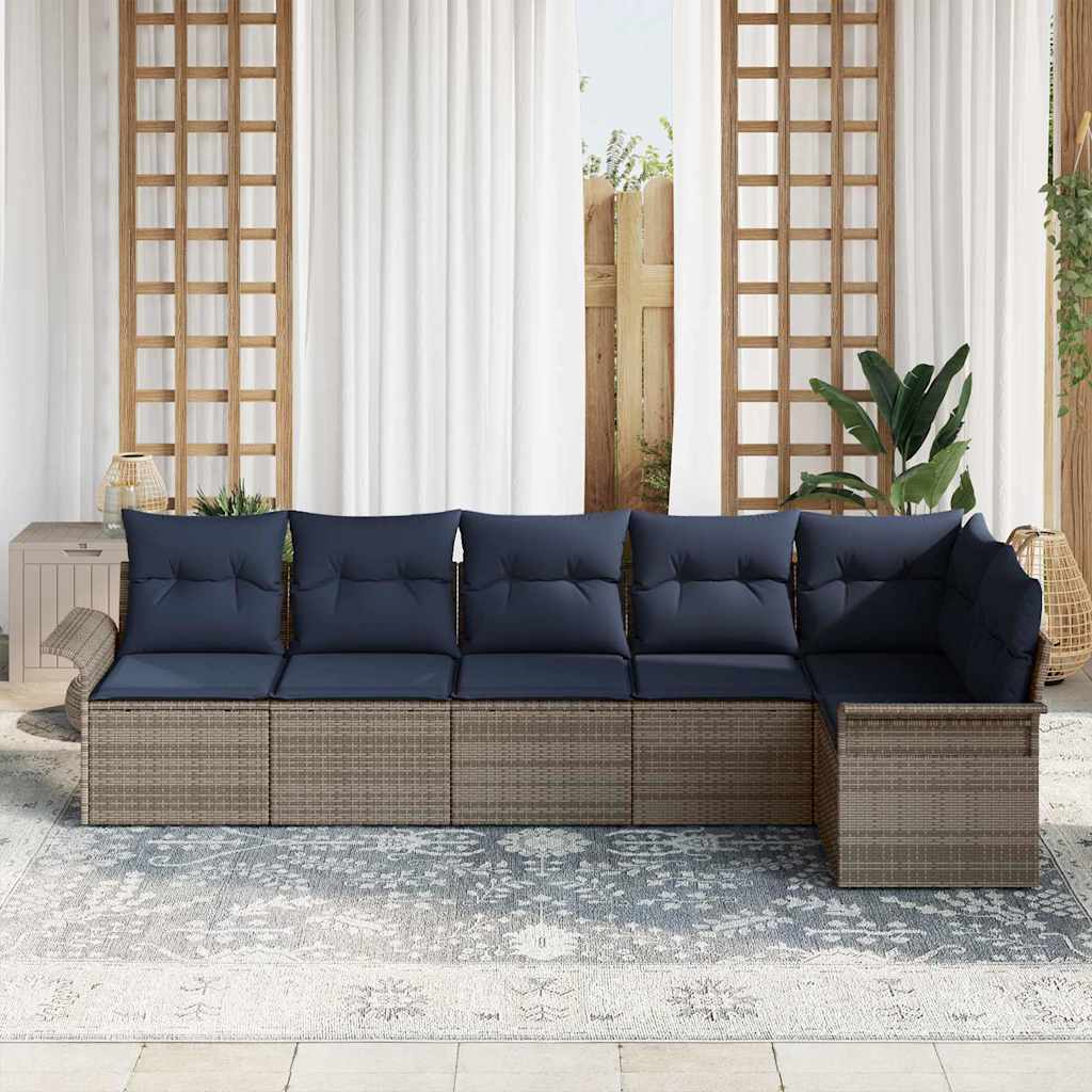 Set Divano da Giardino 6 pz Grigio polyrattan