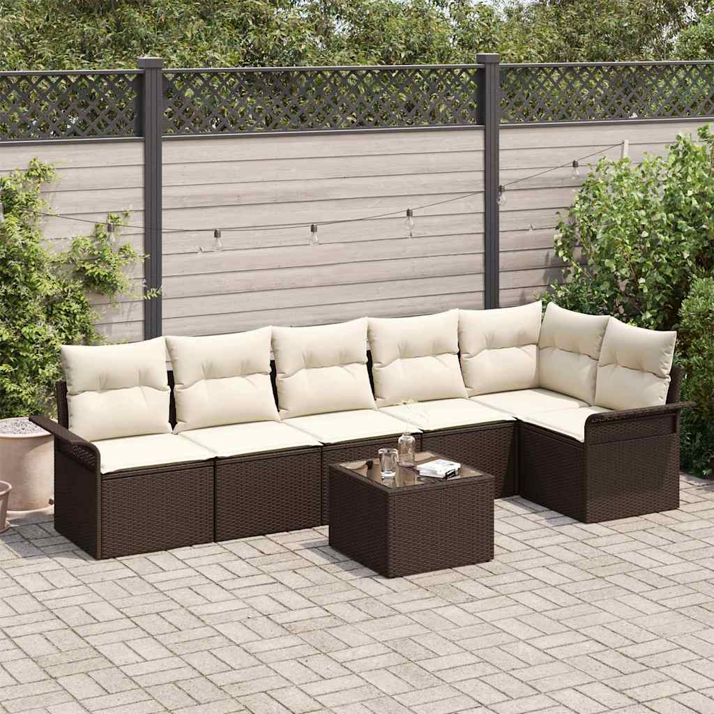 Set Divano da Giardino 7 pz Marrone polyrattan