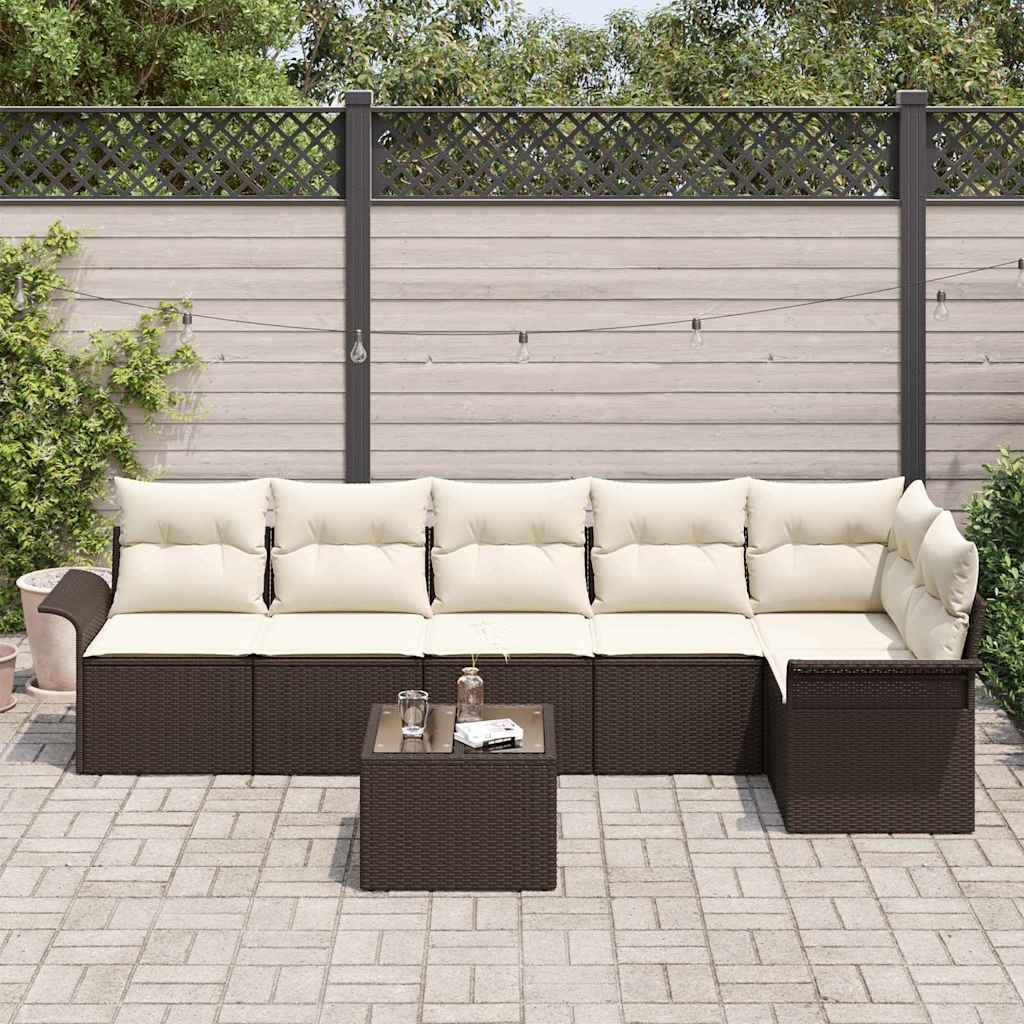 Set Divano da Giardino 7 pz Marrone polyrattan