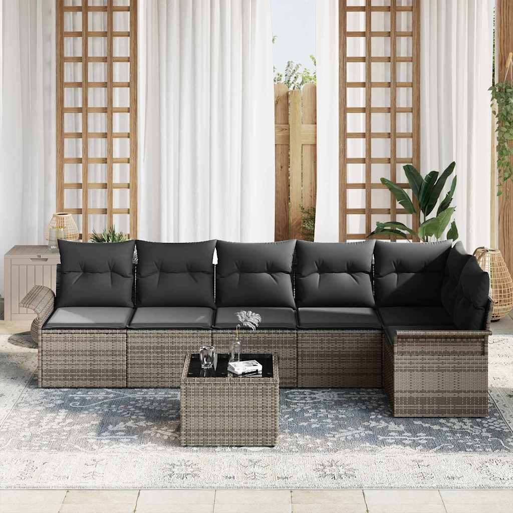 Set Divano da Giardino 7 pz Grigio polyrattan