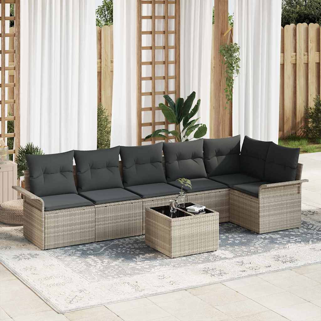 Set Divano da Giardino 7 pz Grigio chiaro polyrattan