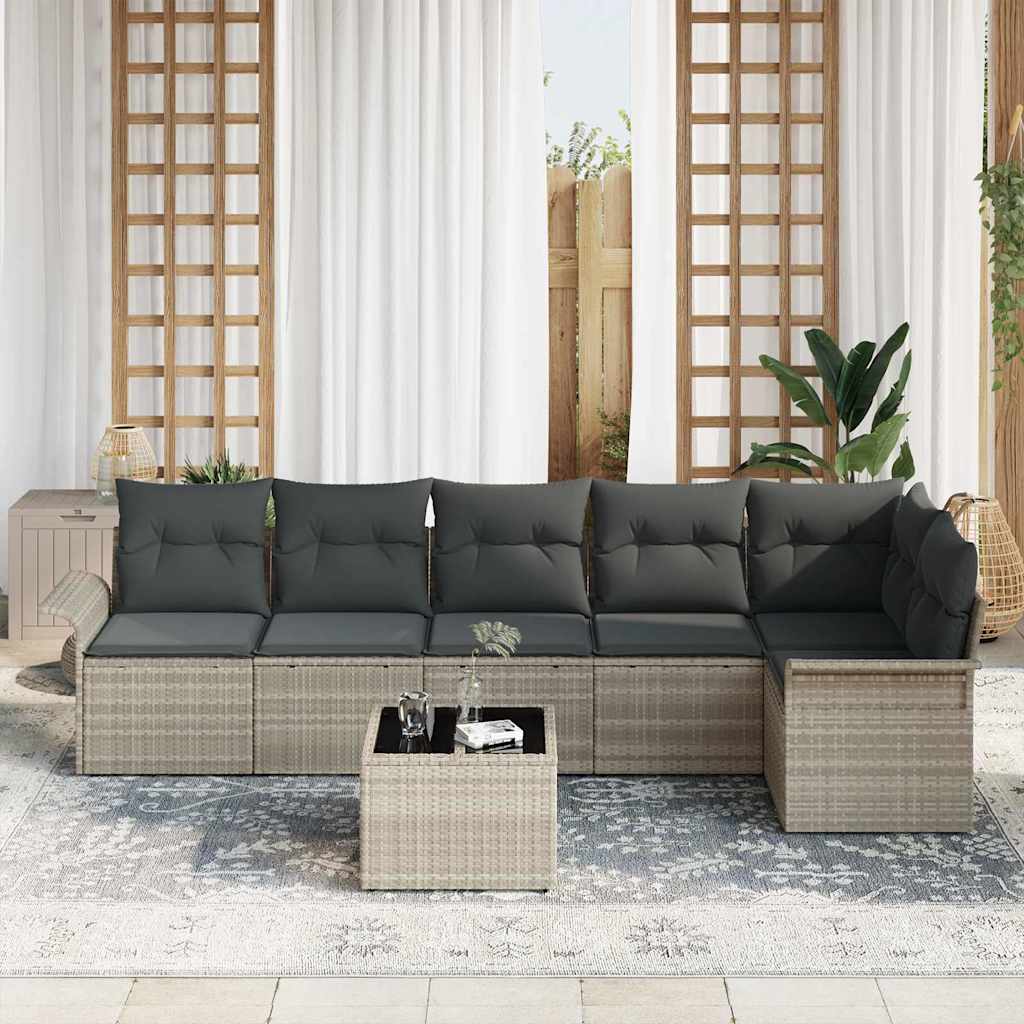 Set Divano da Giardino 7 pz Grigio chiaro polyrattan