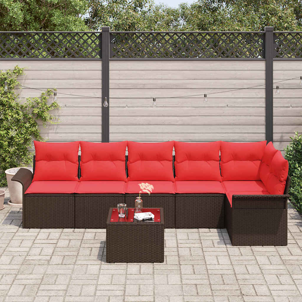 Set Divano da Giardino 7 pz Marrone polyrattan