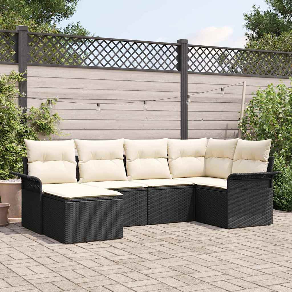 Set Divano da Giardino 6 pz Nero polyrattan