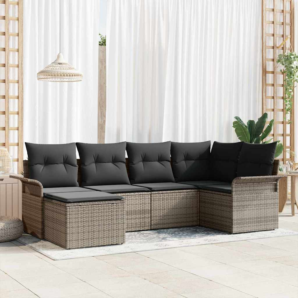 Set Divano da Giardino 6 pz Grigio polyrattan