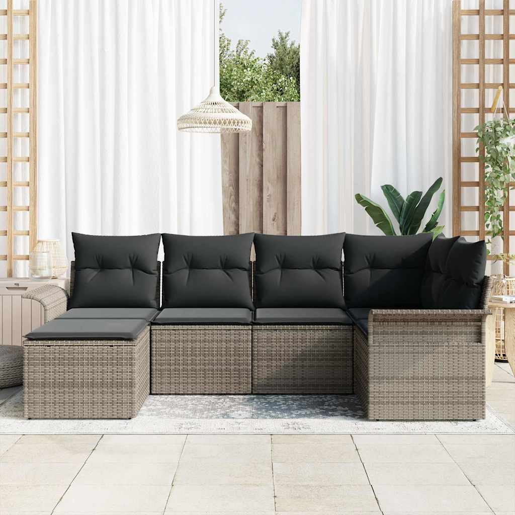 Set Divano da Giardino 6 pz Grigio polyrattan