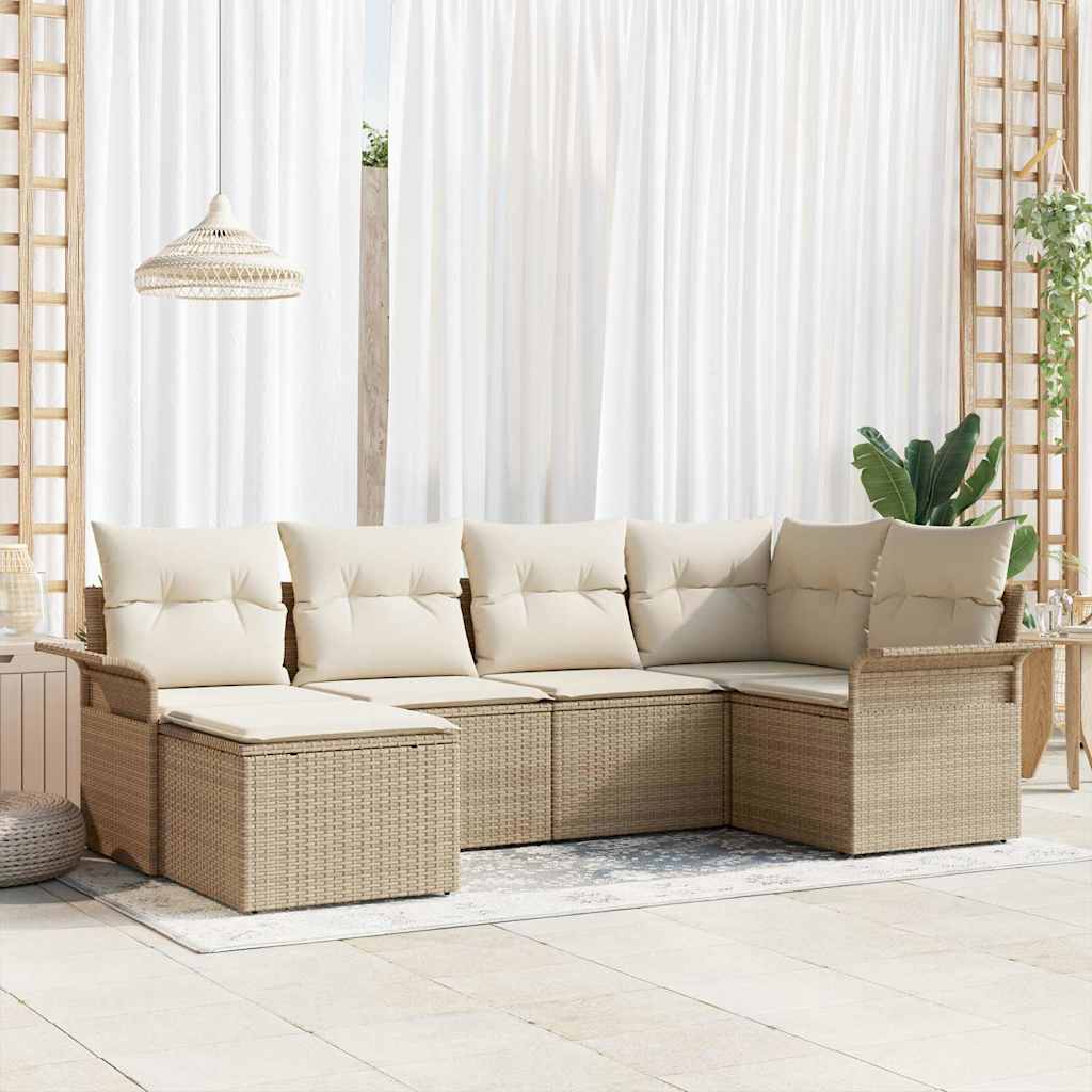 Set Divano da Giardino 6 pz Beige polyrattan