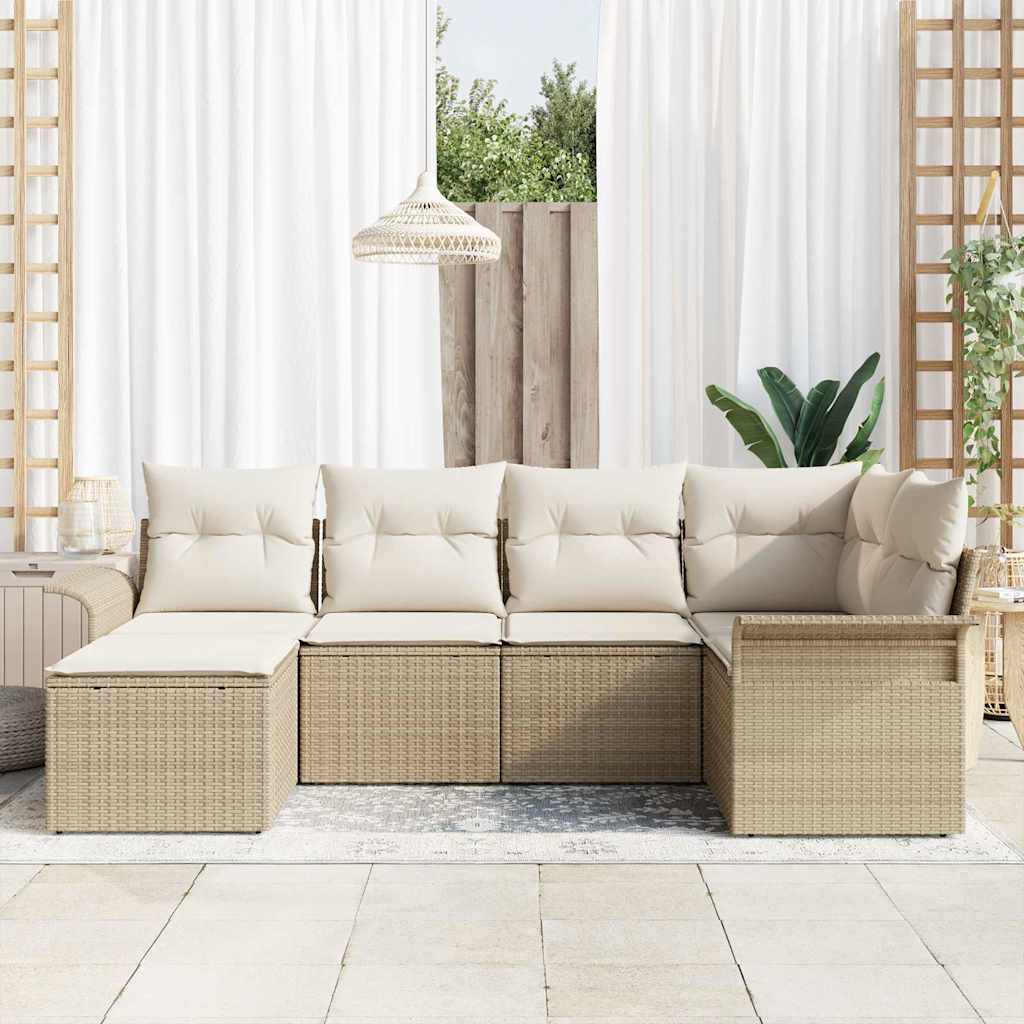 Set Divano da Giardino 6 pz Beige polyrattan