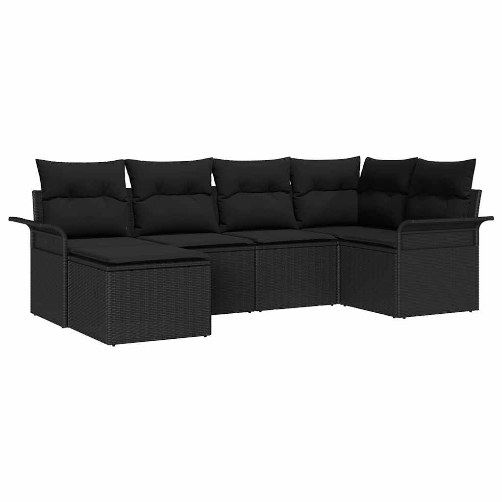 Set Divano da Giardino 6 pz Nero polyrattan