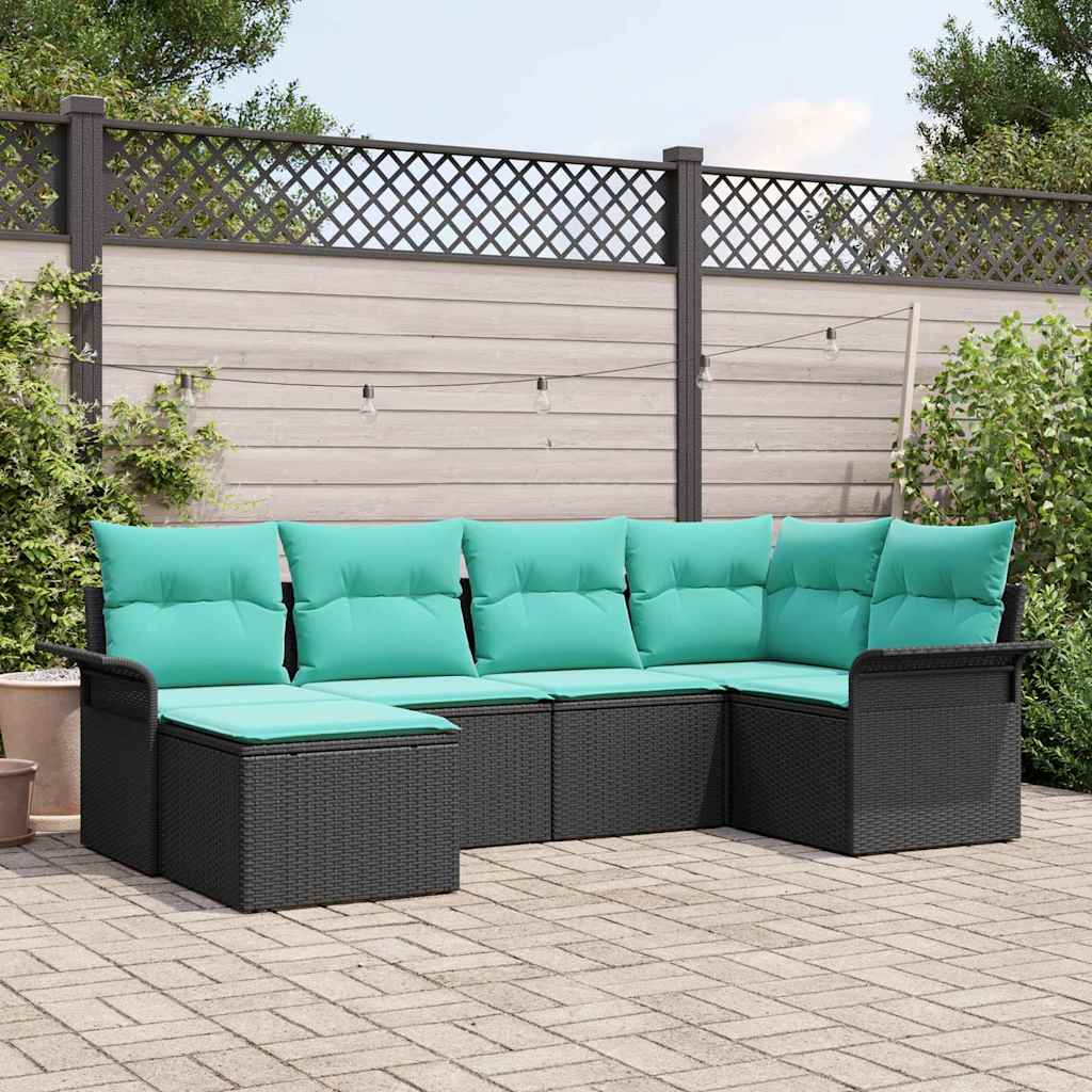 Set Divano da Giardino 6 pz Nero polyrattan
