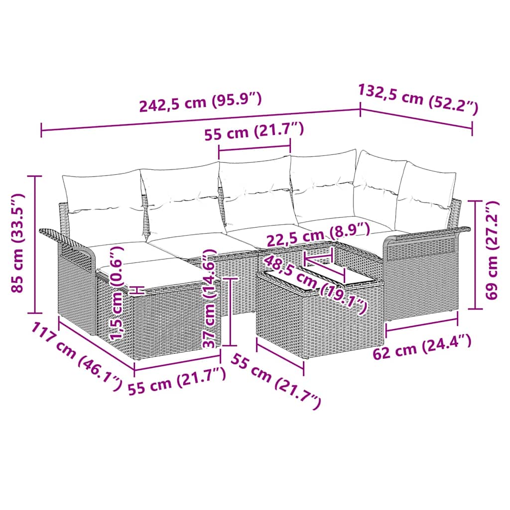 Set Divano da Giardino 7 pz Marrone polyrattan