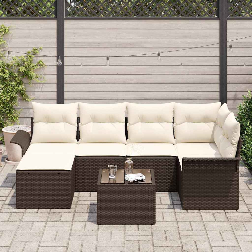Set Divano da Giardino 7 pz Marrone polyrattan