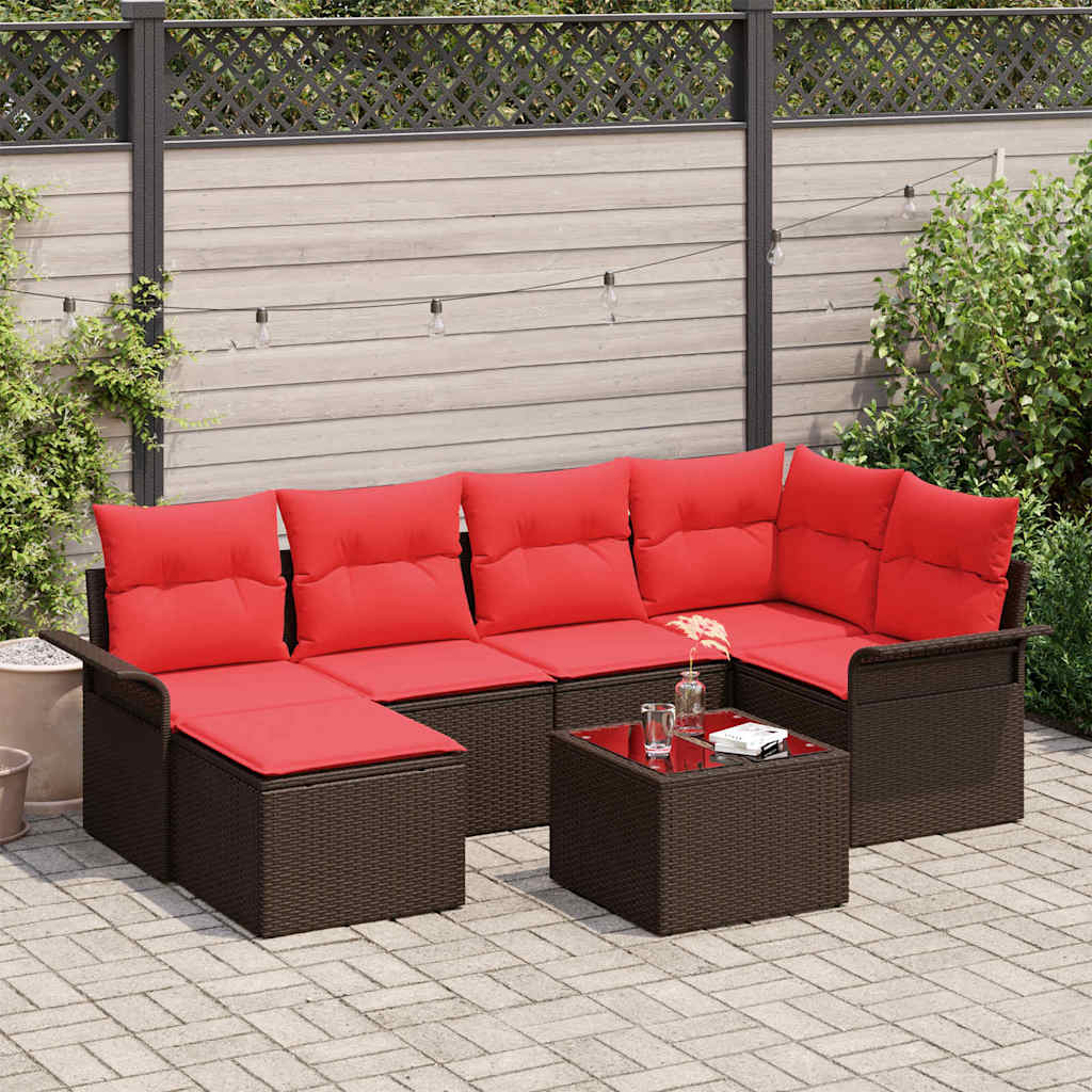 Set Divano da Giardino 7 pz Marrone polyrattan