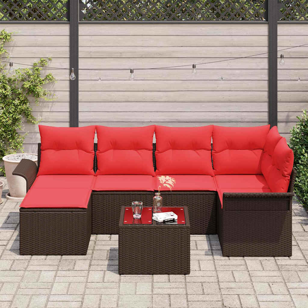 Set Divano da Giardino 7 pz Marrone polyrattan