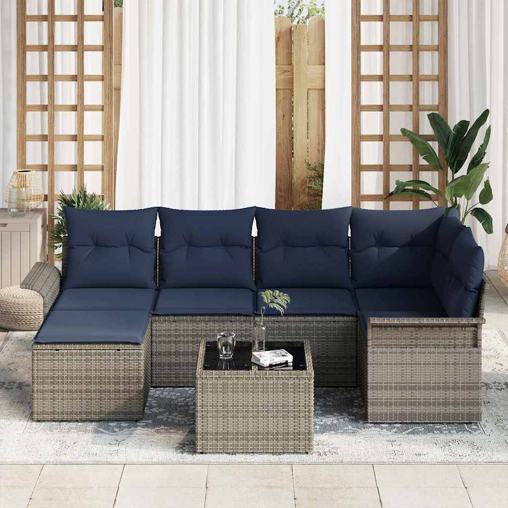 Set Divano da Giardino Grigio polyrattan