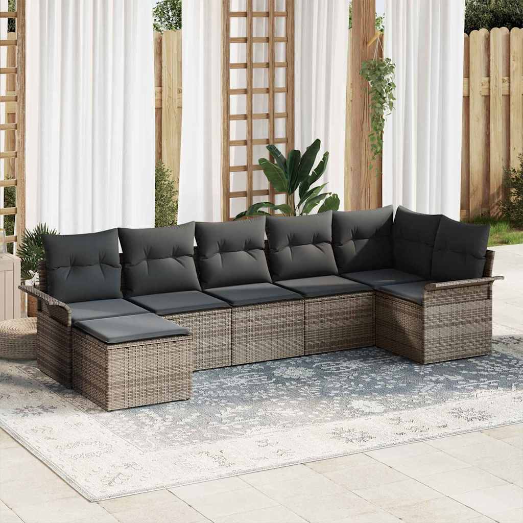 Set Divano da Giardino 7 pz Grigio polyrattan
