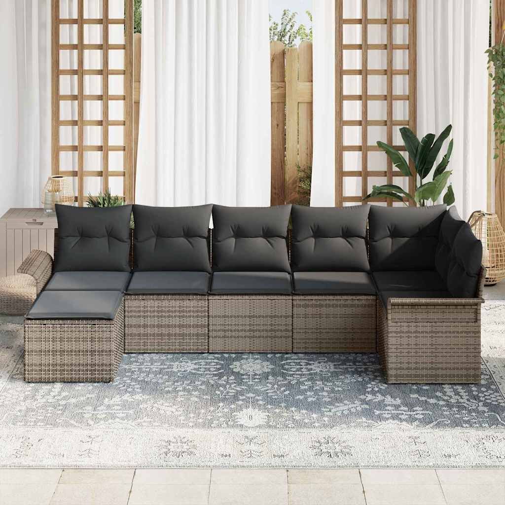 Set Divano da Giardino 7 pz Grigio polyrattan