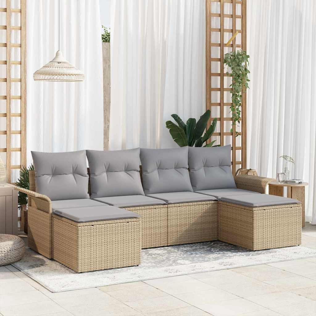 Set Divano da Giardino 6 pz Beige polyrattan