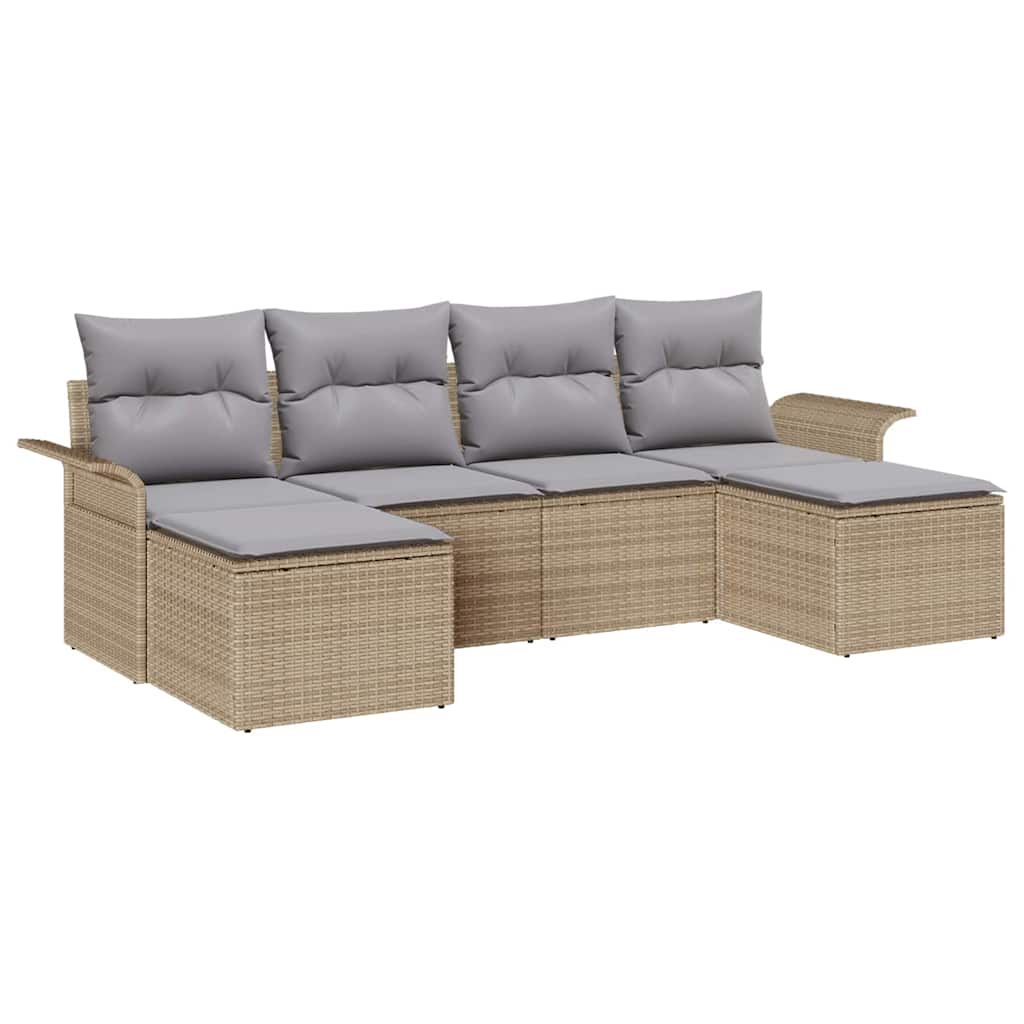 Set Divano da Giardino 6 pz Beige polyrattan
