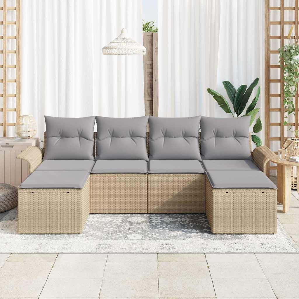Set Divano da Giardino 6 pz Beige polyrattan