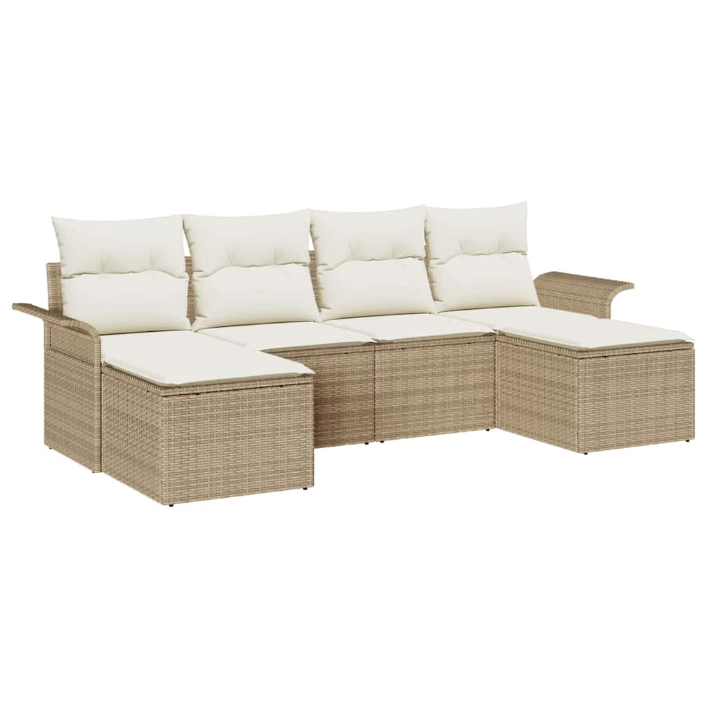 Set Divano da Giardino 6 pz Beige polyrattan