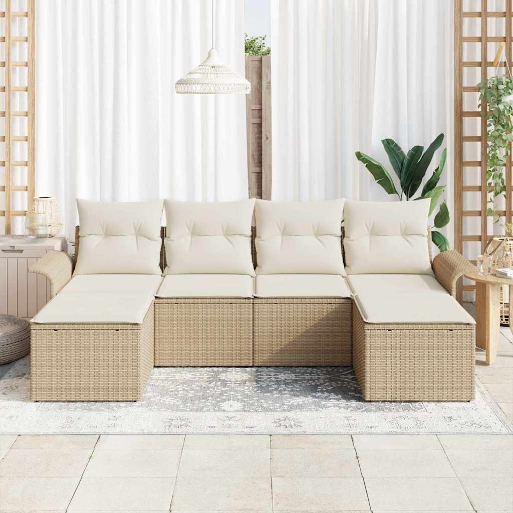Set Divano da Giardino 6 pz Beige polyrattan