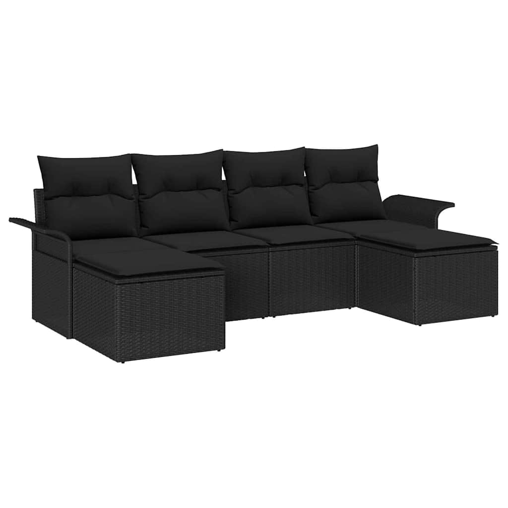 Set Divano da Giardino 6 pz Nero polyrattan