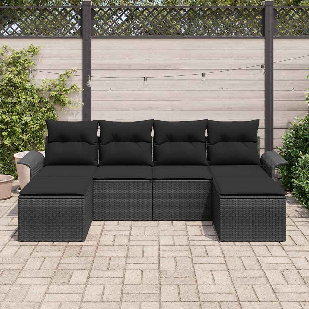 Set Divano da Giardino 6 pz Nero polyrattan