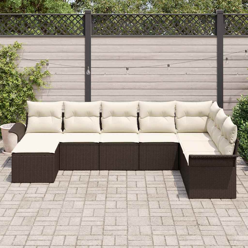 Set Divano da Giardino 8 pz Marrone polyrattan