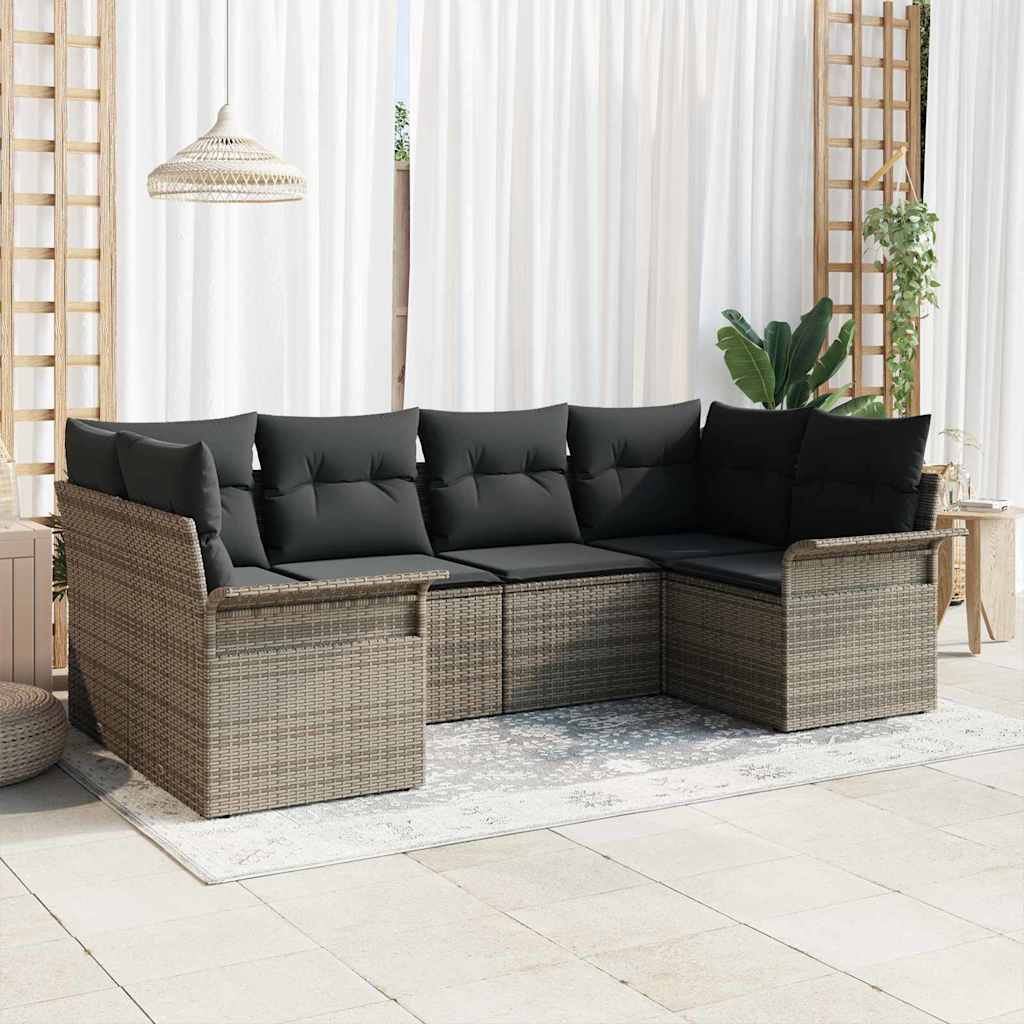 Set Divano da Giardino 6 pz Grigio polyrattan