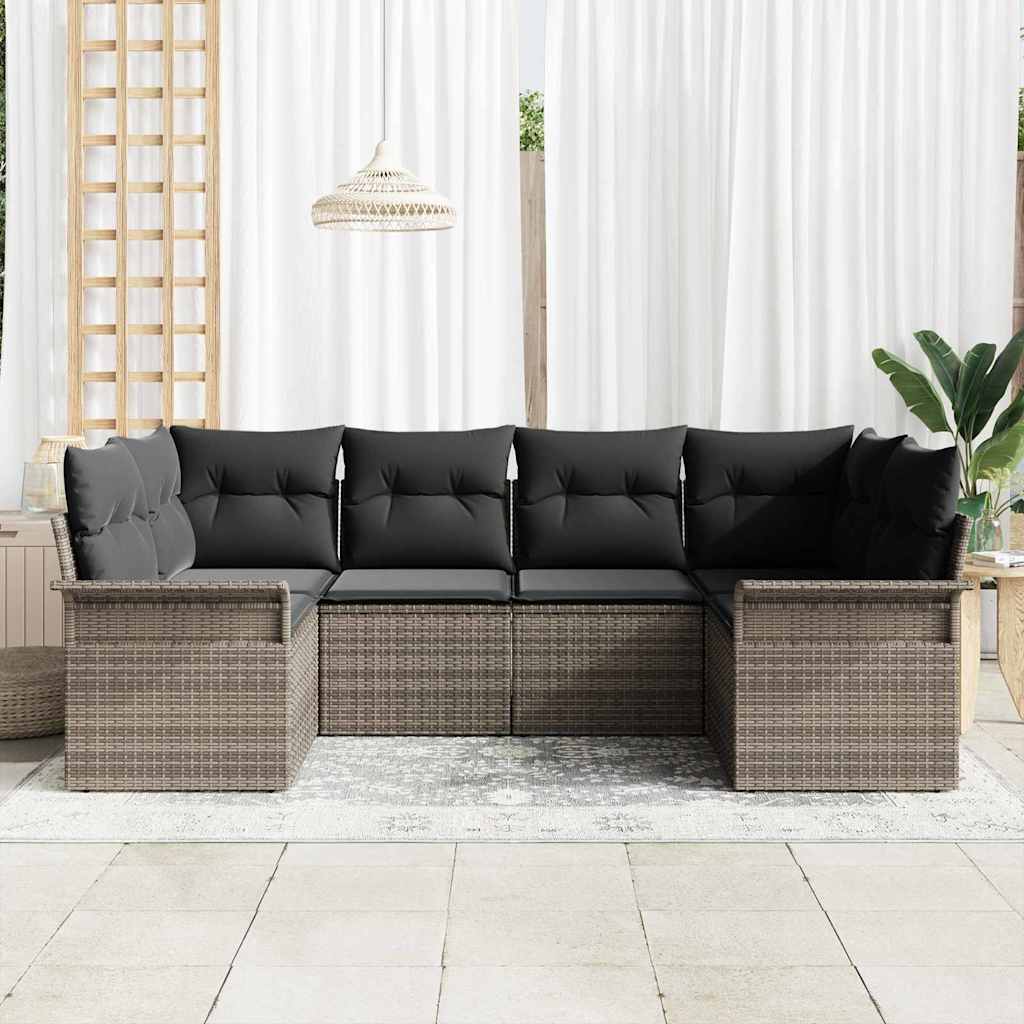 Set Divano da Giardino 6 pz Grigio polyrattan