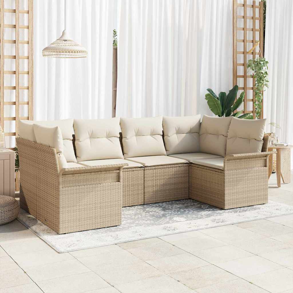 Set Divano da Giardino 6 pz Beige polyrattan