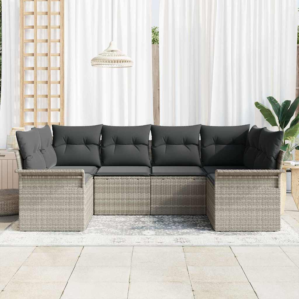 Set Divano da Giardino 6 pz Grigio chiaro polyrattan
