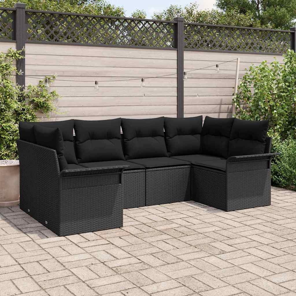 Set Divano da Giardino 6 pz Nero polyrattan