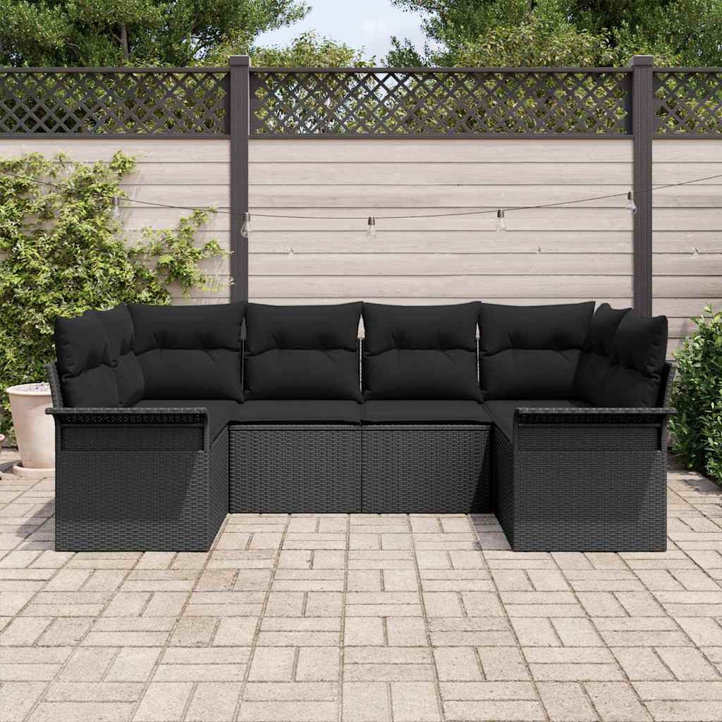 Set Divano da Giardino 6 pz Nero polyrattan