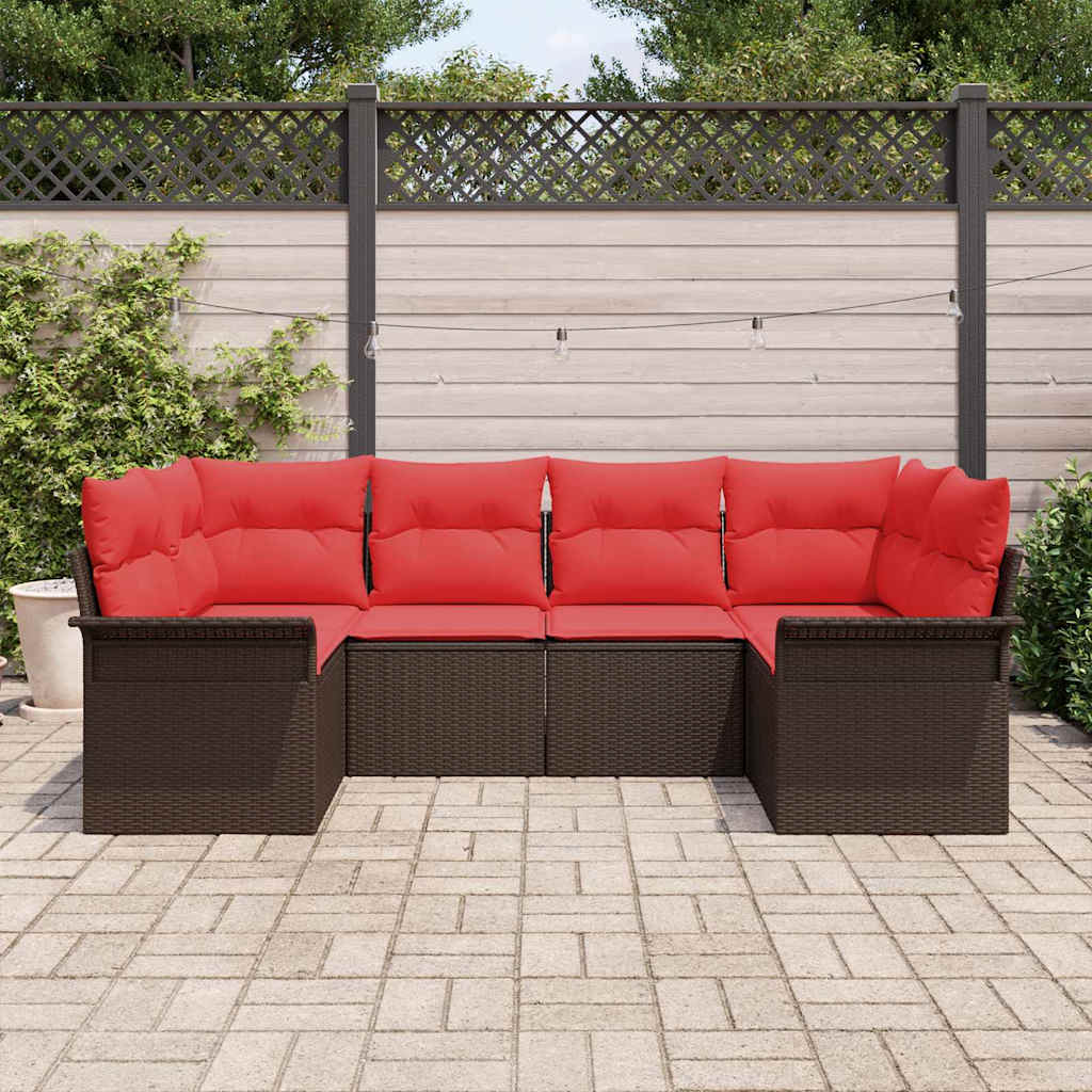 Set Divano da Giardino 6 pz Marrone polyrattan