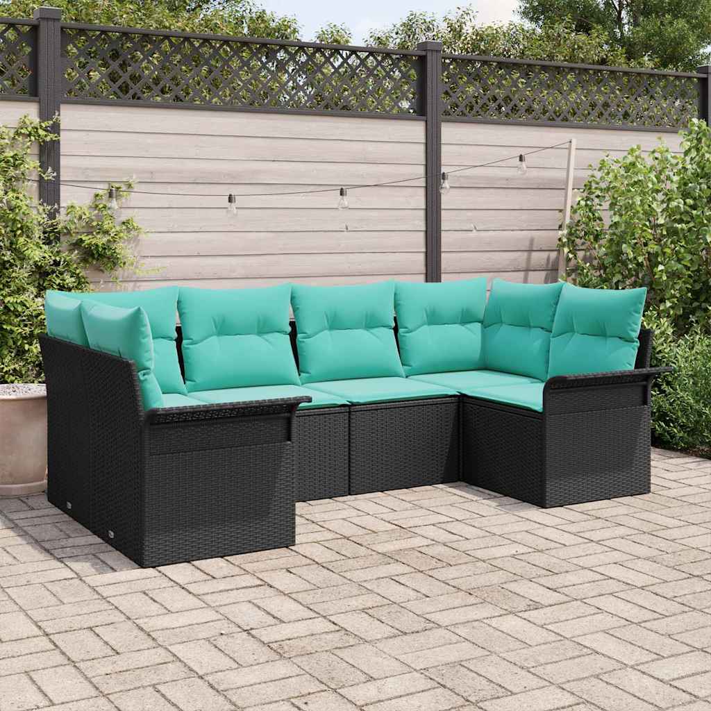 Set Divano da Giardino 6 pz Nero polyrattan